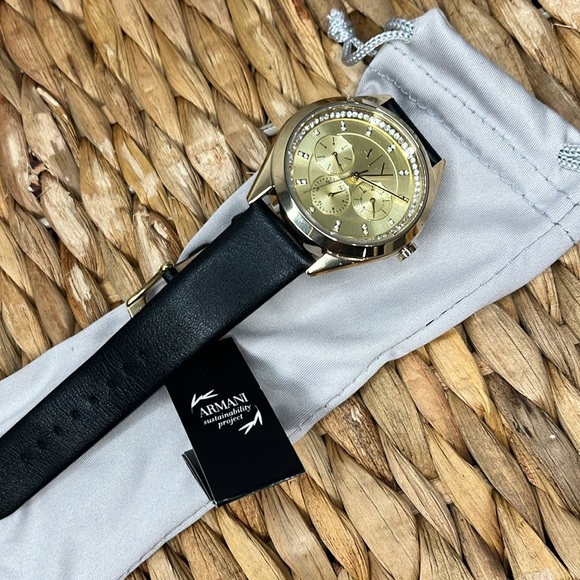 NWT Armani Exchange Multifunction Black Leather Watch - Picture 9 of 9